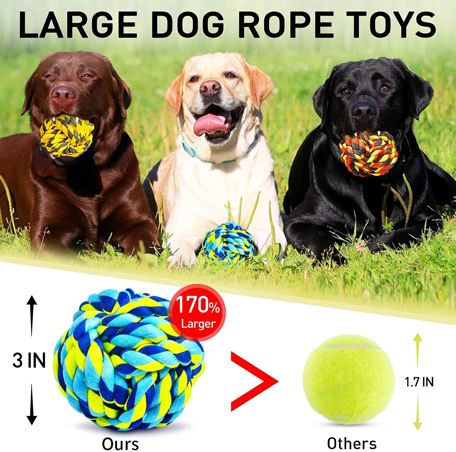 XL Dog Chew Toys for Aggressive Chewers, Dog Balls for Large Dogs, Heavy Duty Dog Toys with Tough Twisted, Dental Cotton Dog Rope Toy for Medium Dogs, 6 Pack Indestructible Puppy Teething Chew Toy